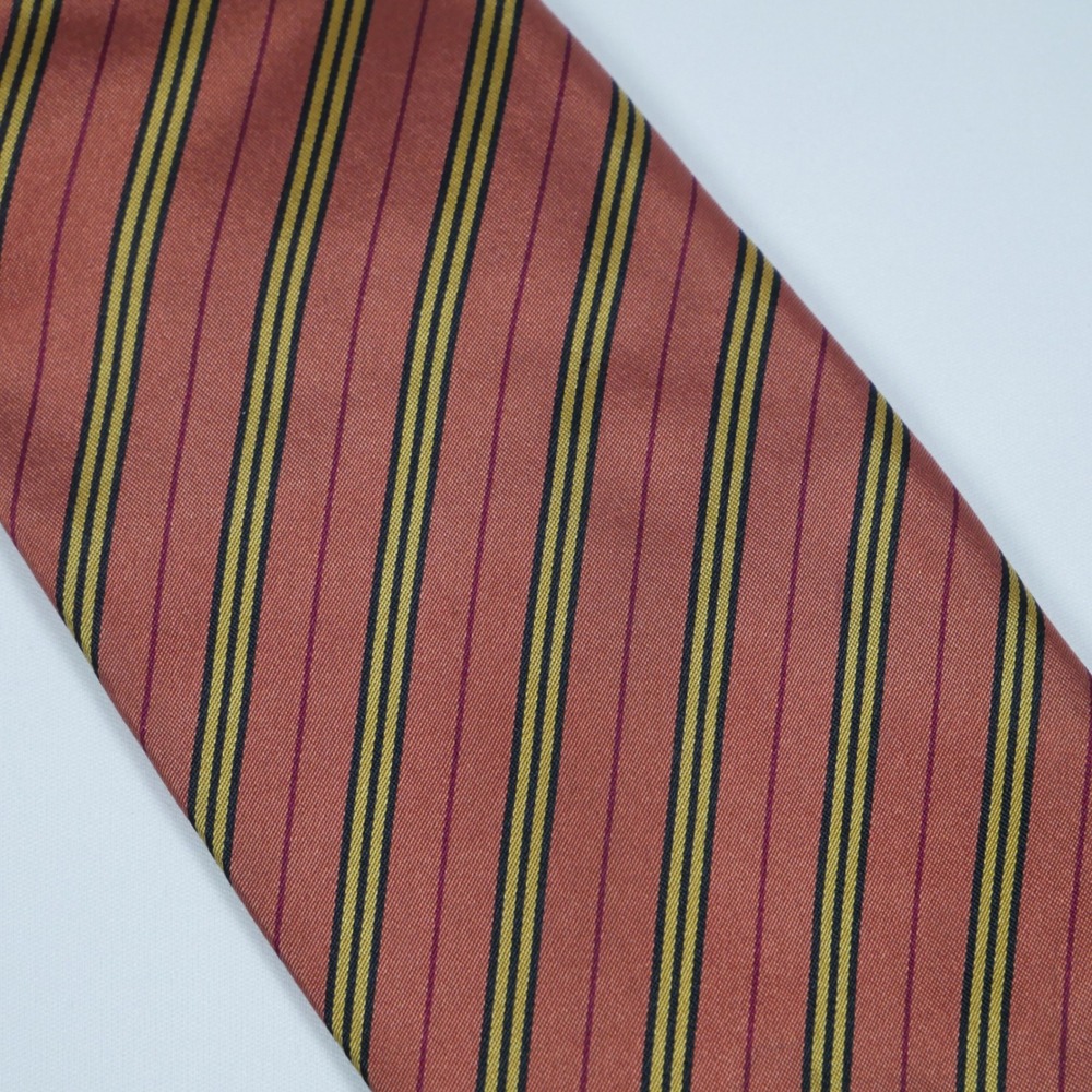 Burberry London Mens Silk Tie Rust Orange Gold Navy Blue Striped Made in Italy - Picture 4 of 6
